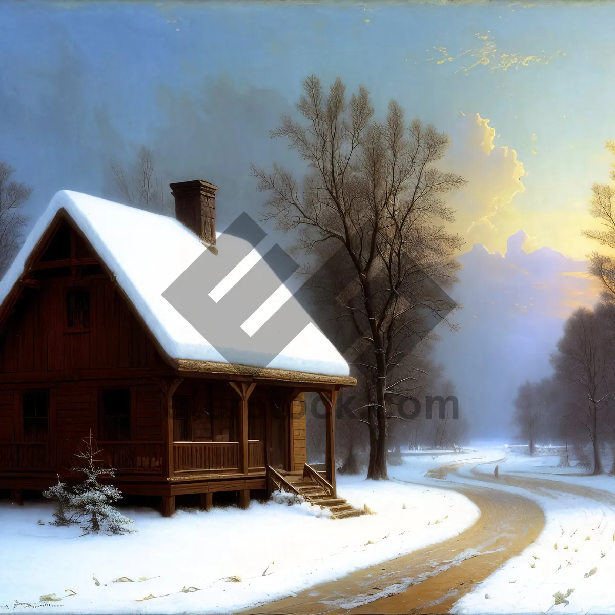 Picture of Frozen Winter Wonderland: Snowy Barn in Forest