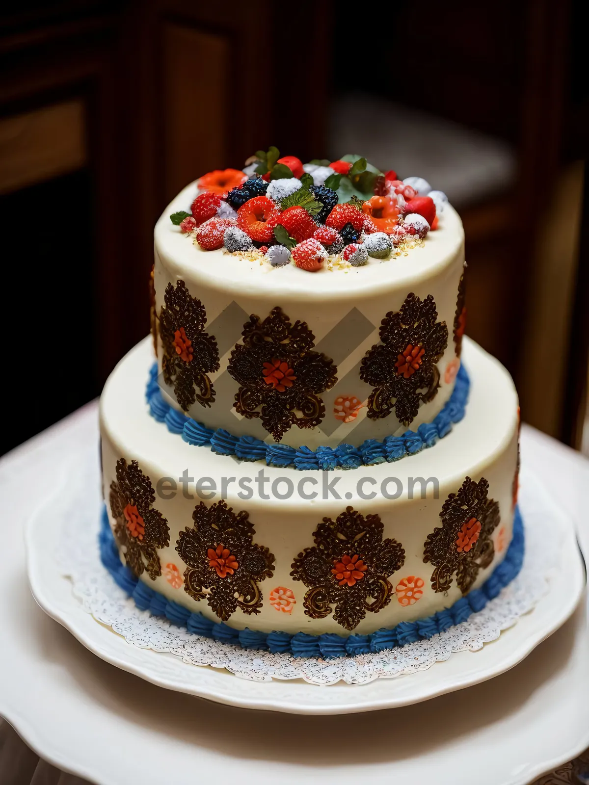 Picture of Delicious Strawberry Cream Cake with Fresh Berries