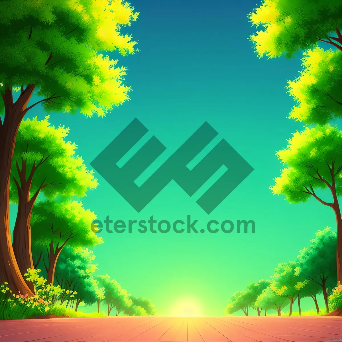 Picture of Serene Summer Meadow with Oak Tree and Sunflowers