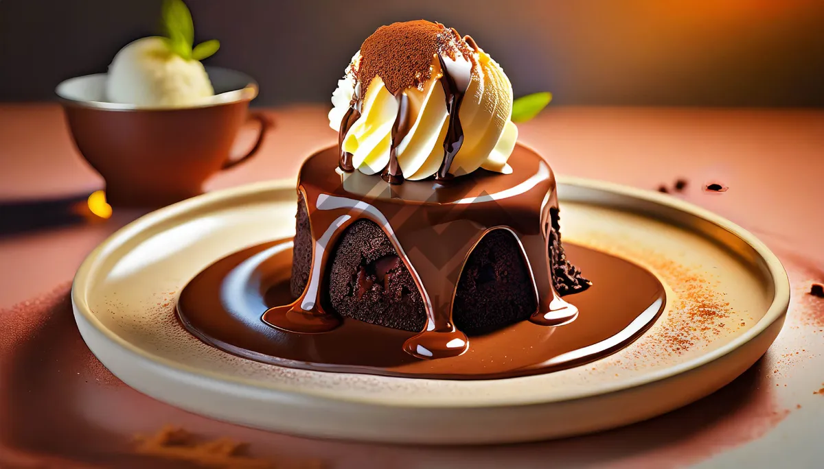 Picture of Delicious Chocolate Cake with Fruit and Cream