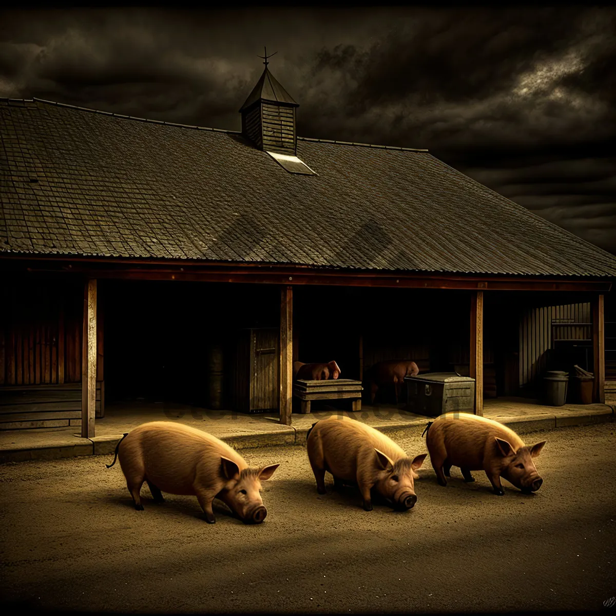 Picture of Rural Swine Pen in Lush Field