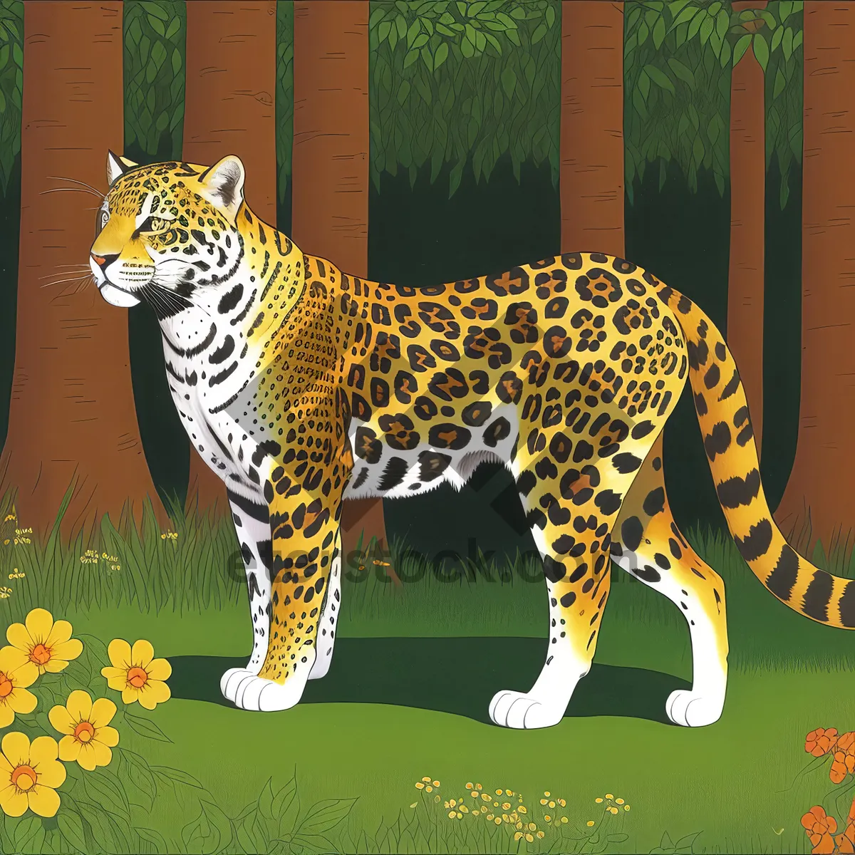 Picture of Wildcat Stalker: Majestic Leopard Prowling in the Grass