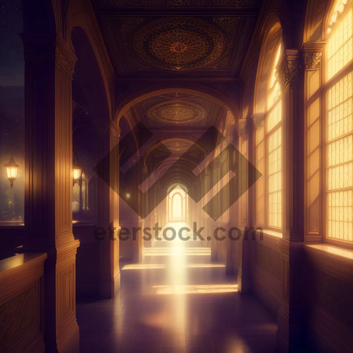 Picture of Ancient Cathedral Hall with Gothic Arches