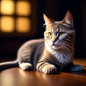 Fluffy Gray Tabby Cat Peeking Through Device