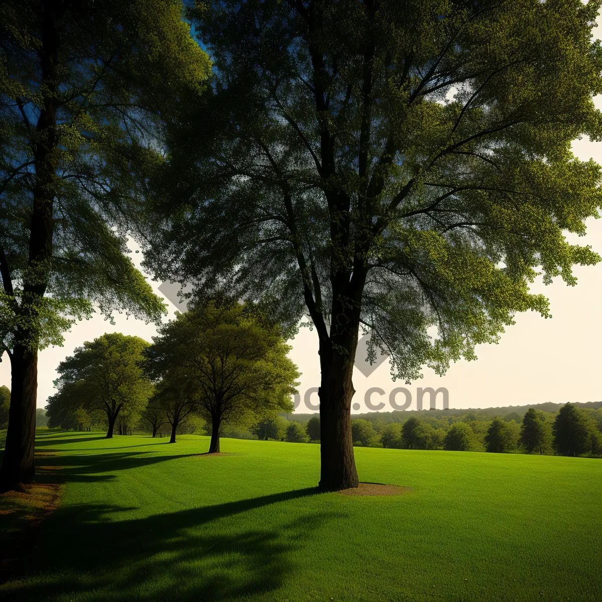 Picture of Vibrant Golf Course with Majestic Trees and Scenic Sky