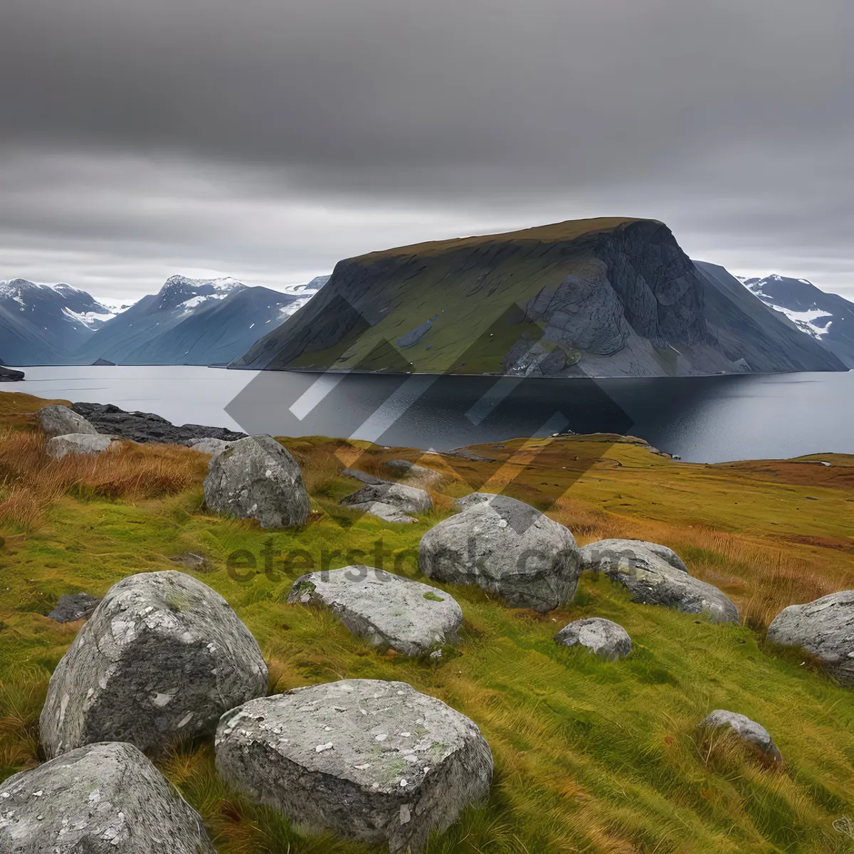 Picture of Snowy Mountain Landscape Amidst Majestic Highland Valley