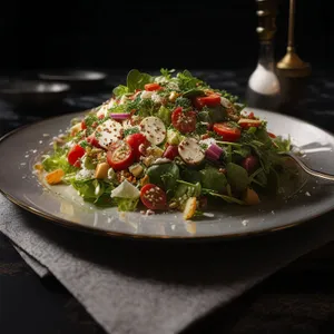 Nutritious grilled vegetable salad with gourmet cheese