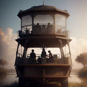 Maritime Transport: A Fishing Boat Sailing at Sunset