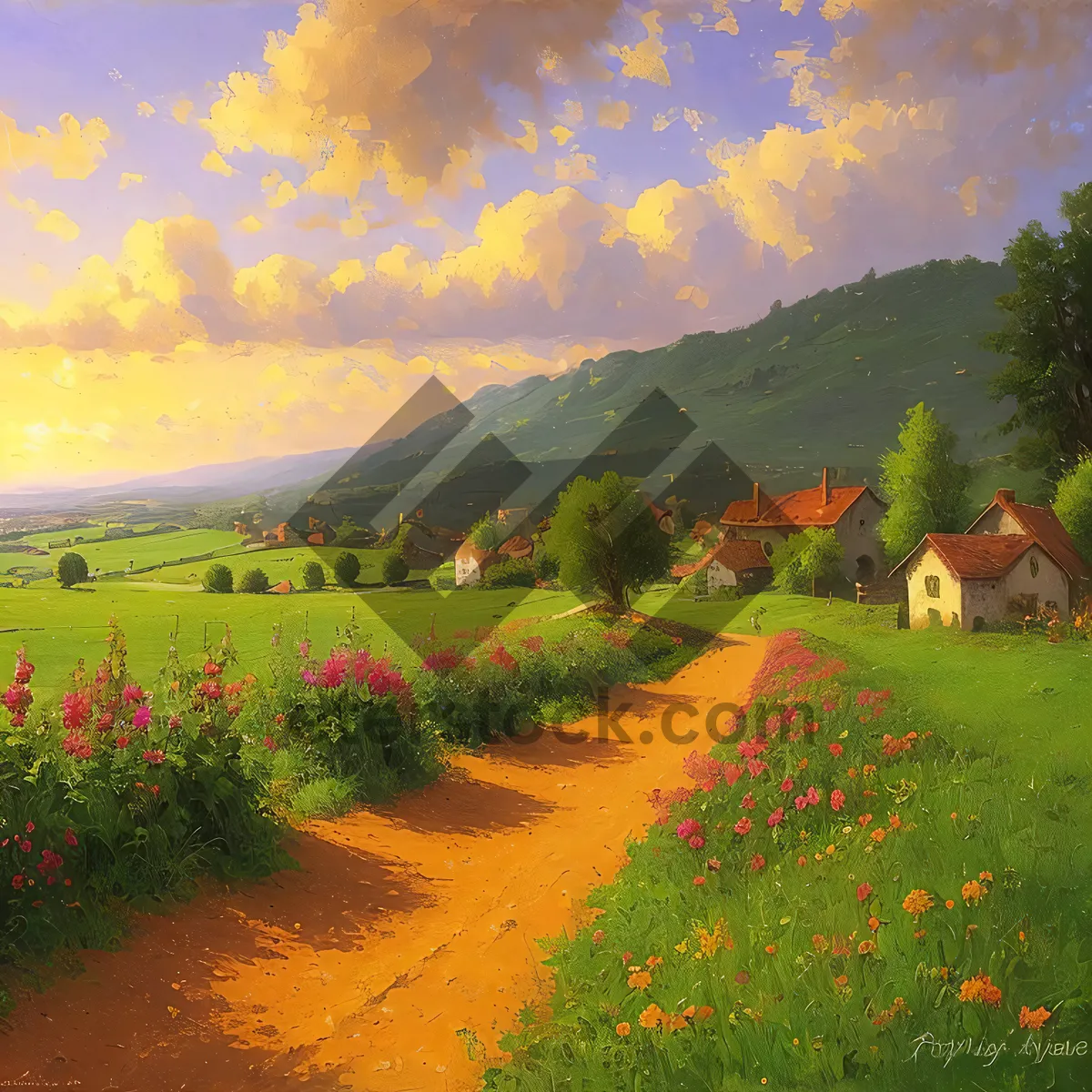 Picture of Sunny day lily field in rural landscape
