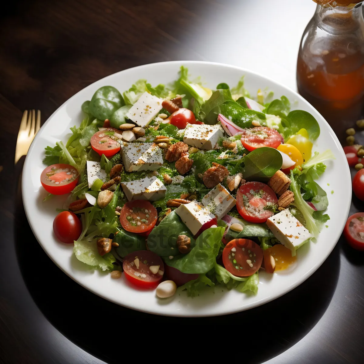 Picture of Delicious gourmet salad with fresh vegetables and cheese
