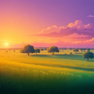 Colorful Sunset Over Rural Meadow