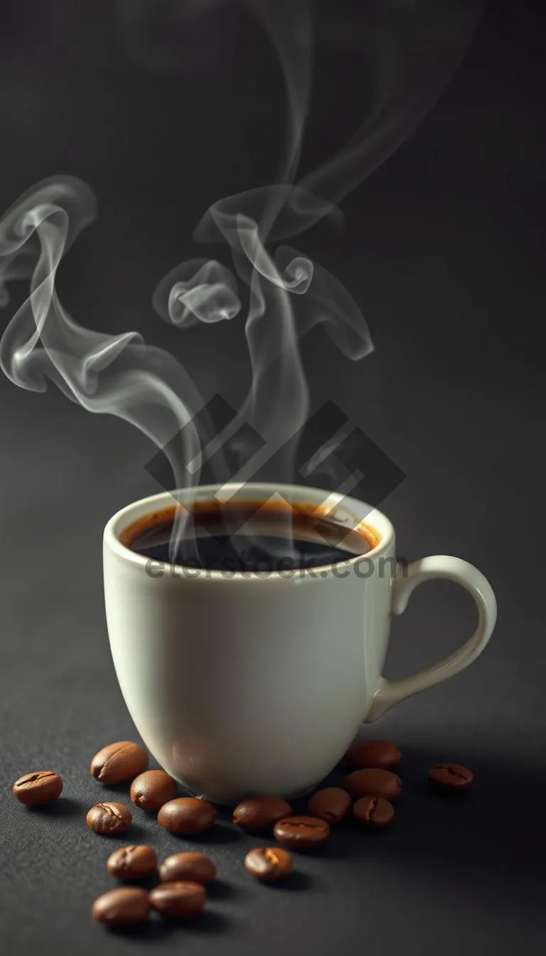 Picture of Dark Breakfast Drink in Black Coffee Mug on Table