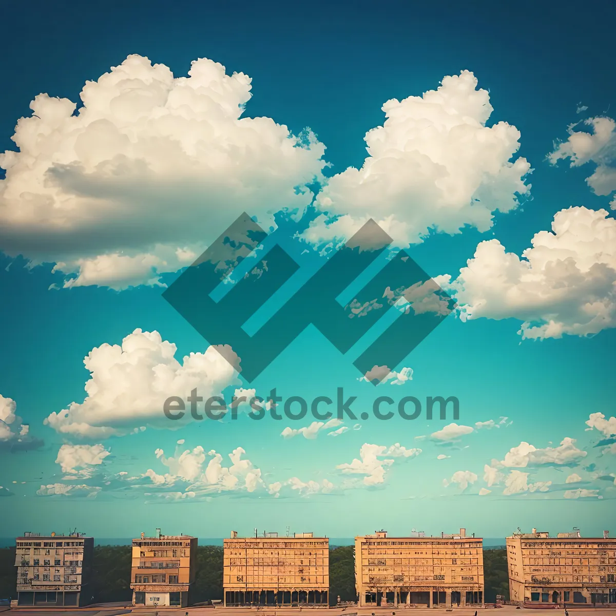 Picture of Vibrant Summer Sky with Fluffy Clouds