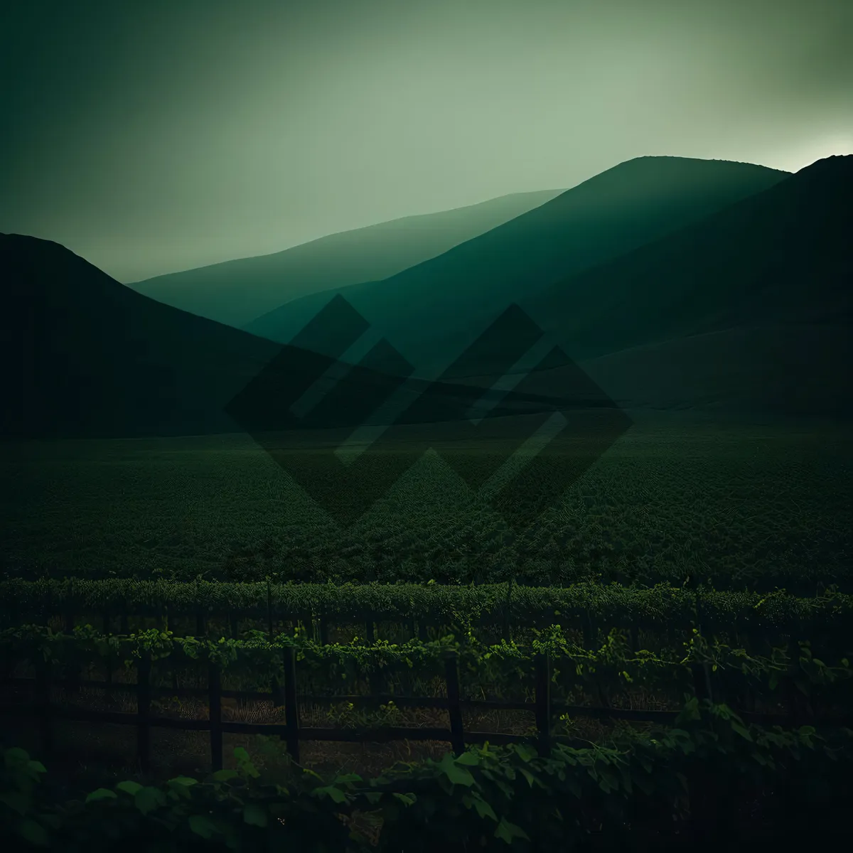 Picture of Serene Sunset Over Rural Meadow and Mountains