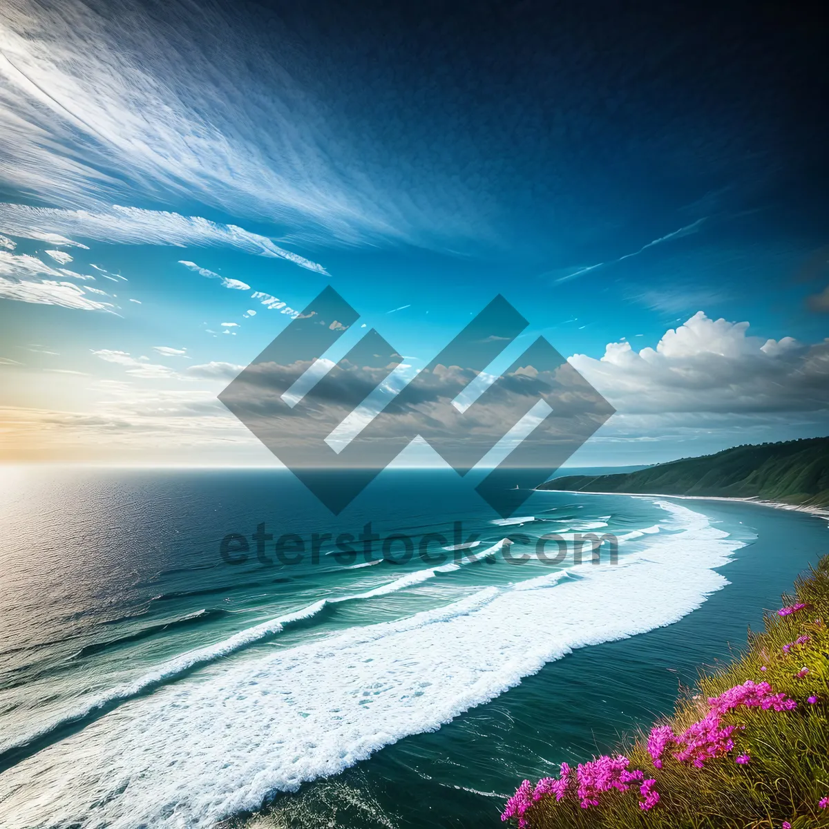 Picture of Serenity at Sunset: Tranquil Shoreline and Reflecting Waves