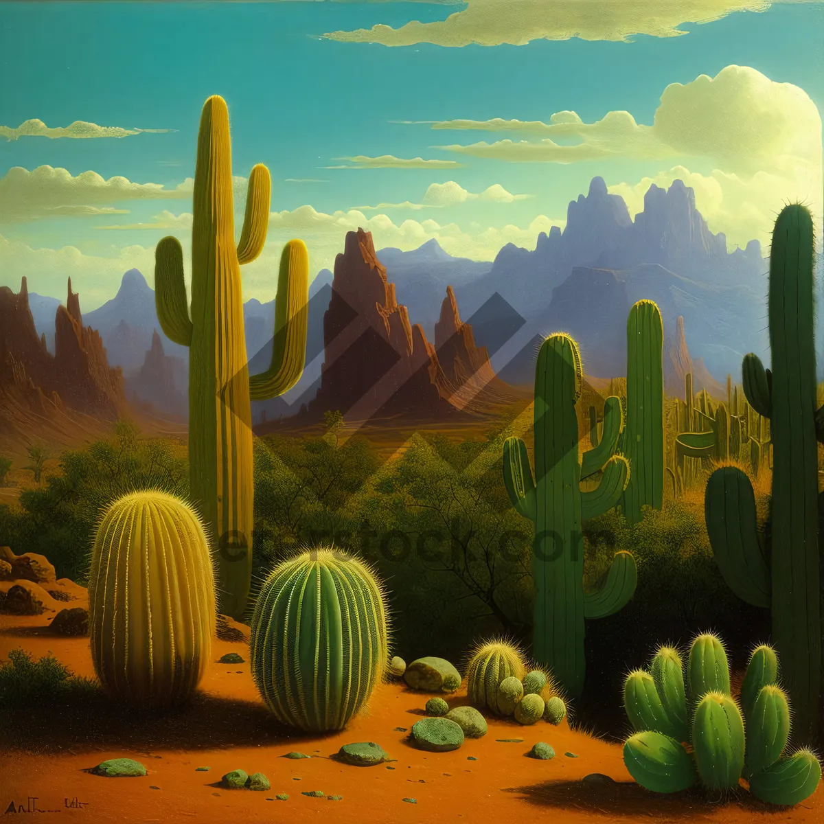 Picture of Saguaro Sunset: Majestic Cactus in Desert Landscape.