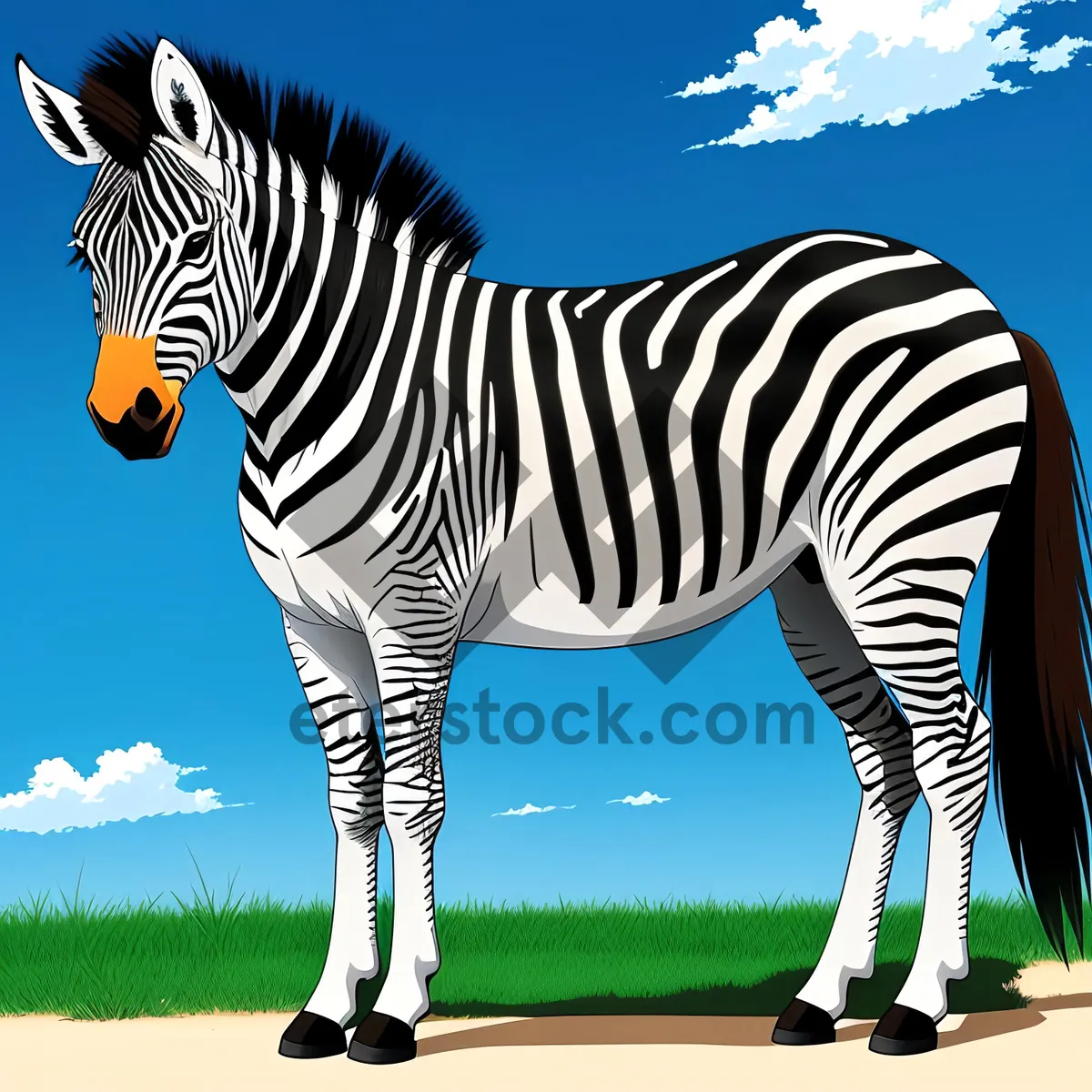 Picture of Striped Zebras Grazing in Wildlife Reserve