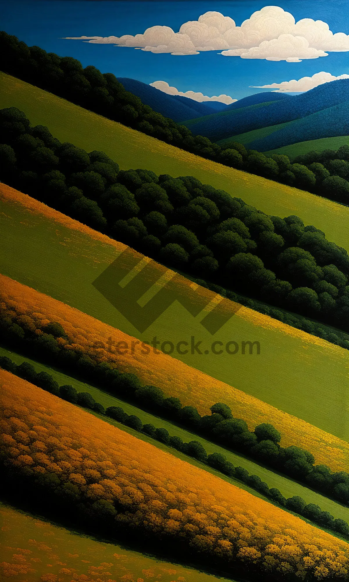 Picture of Vineyard landscape with rural farmhouse and rolling hills