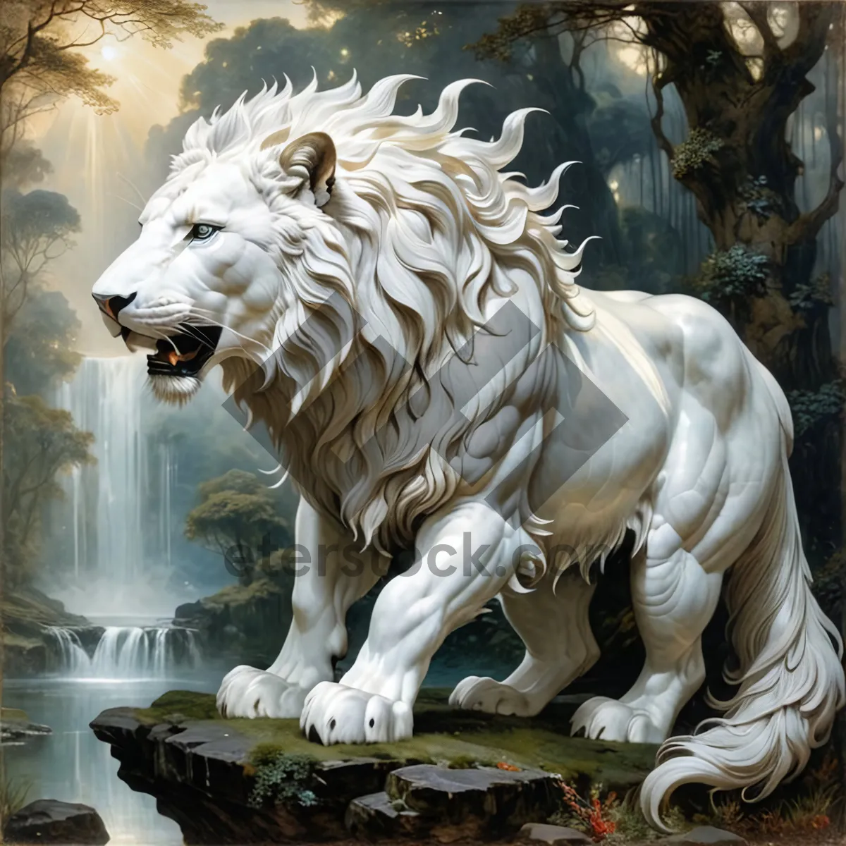 Picture of White lion mane majestic wild animal stallion equine.