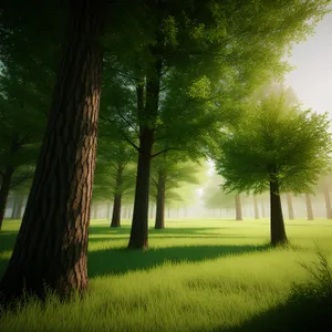 Serene Summer Landscape with Lush Trees and Vibrant Grass