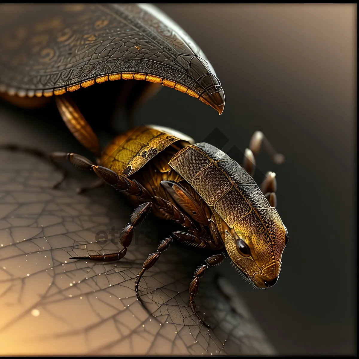 Picture of Close-up of a black beetle with antenna on leaf