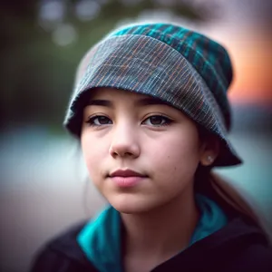 Smiling brunette woman in stylish hat