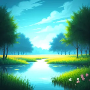 Serene Summer Sunset Reflection on Meadow Lake