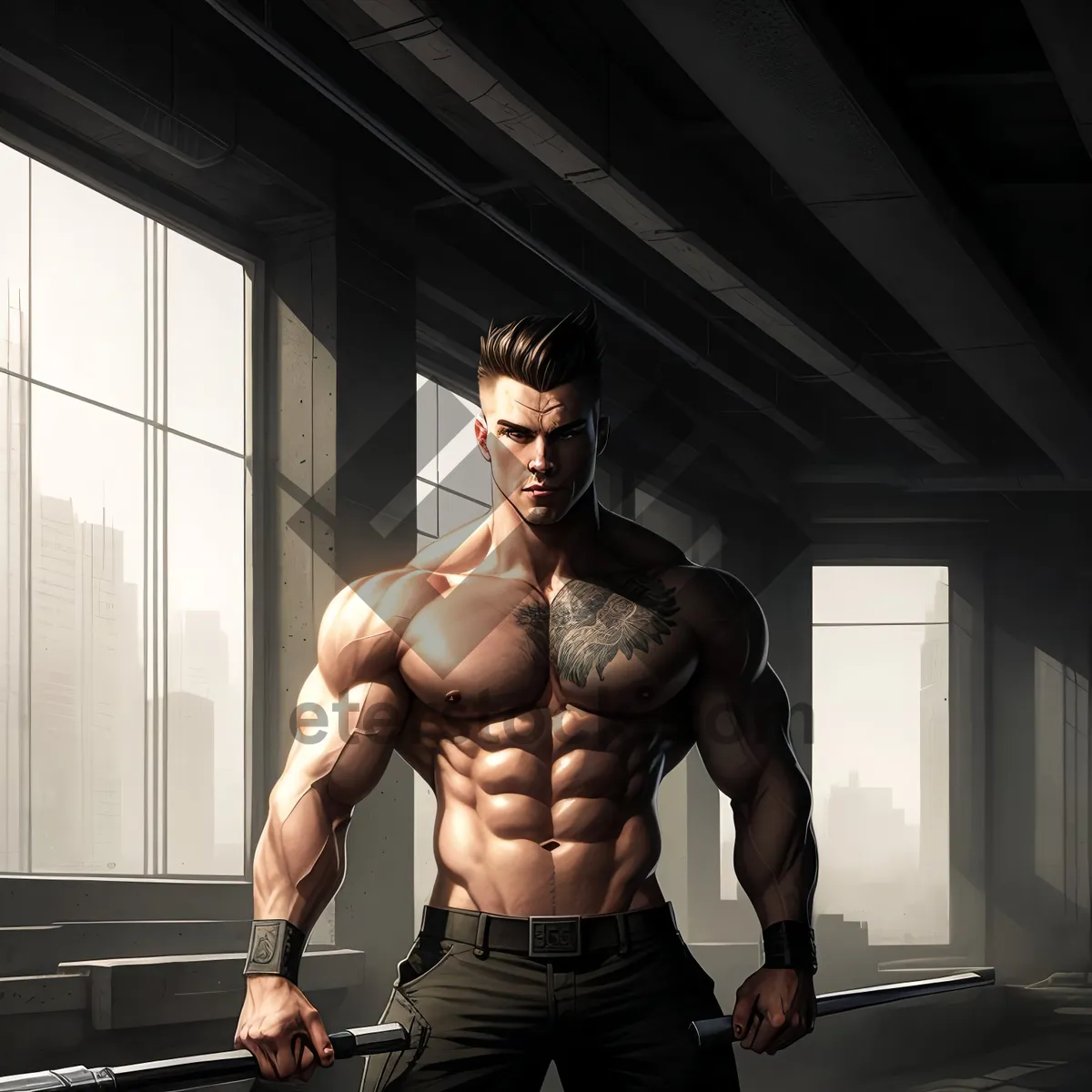 Picture of Muscular Athlete Posing: Strong, Fit, and Handsome