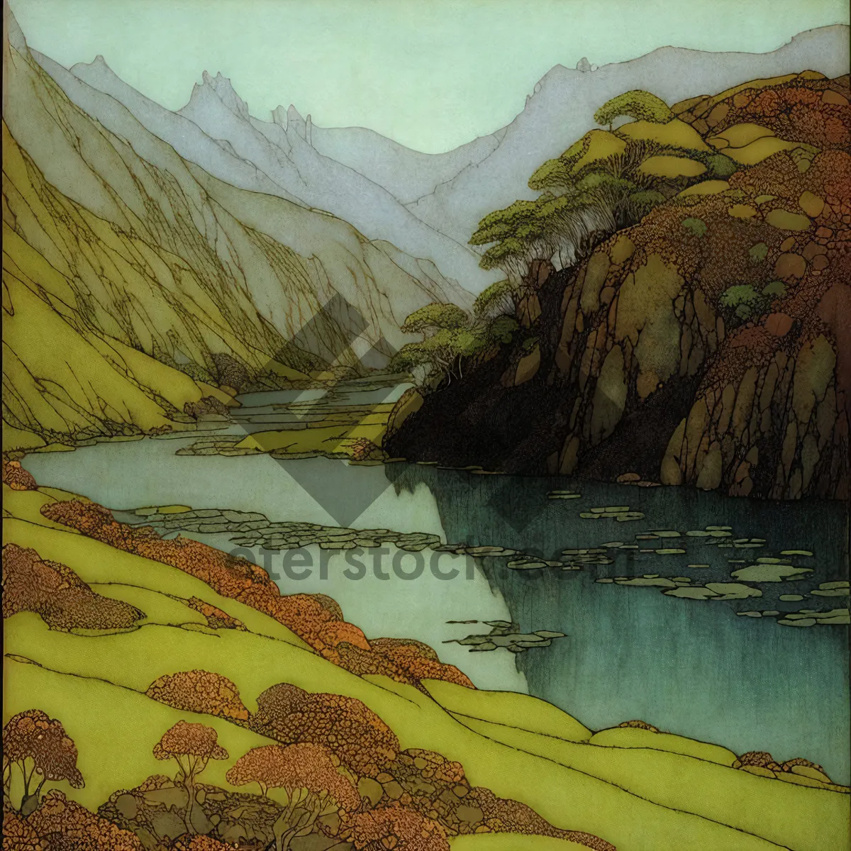 Picture of Scenic Mountain Landscape by the River