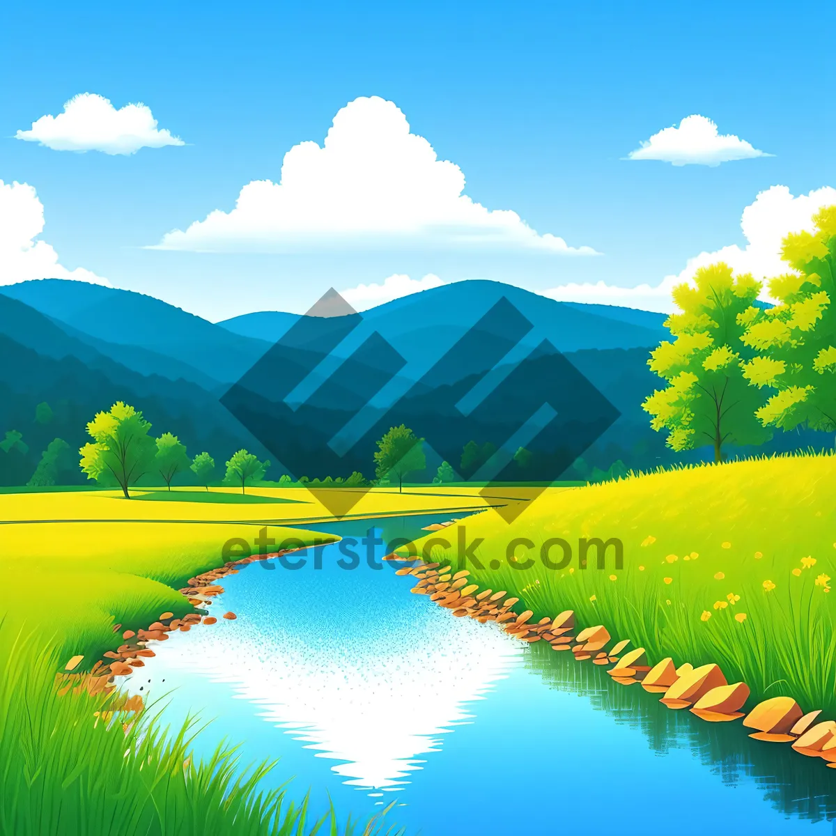 Picture of Sunlit Hillside Overlooking Lush Green Pasture