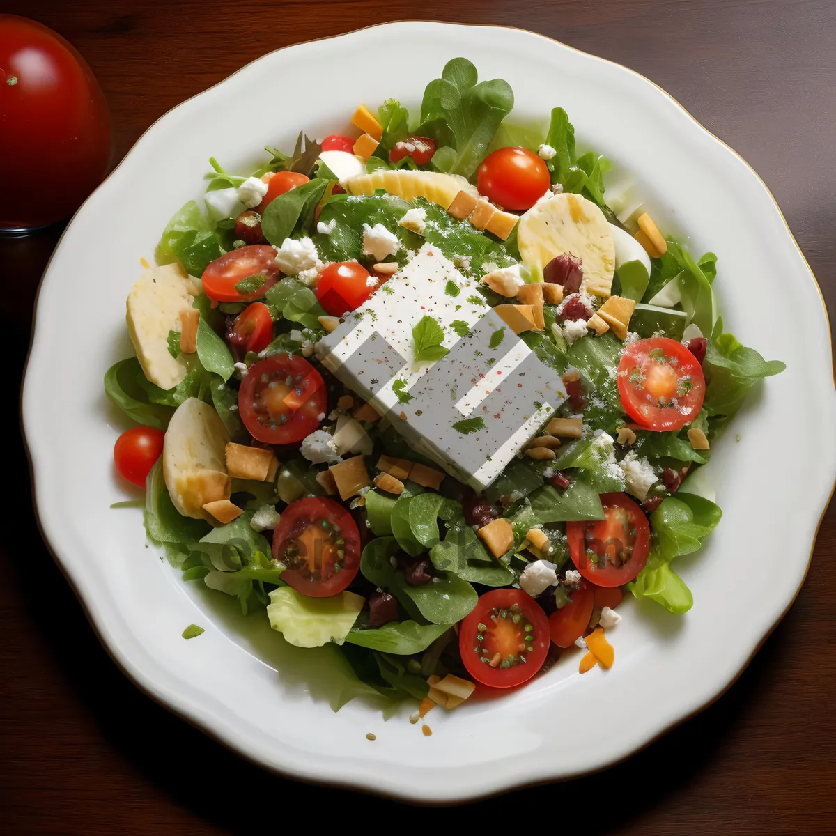 Picture of Fresh vegetable salad with cheese and tomatoes