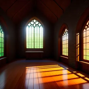 Reverent Radiance: Historic Cathedral Window Illuminated with Architectural Elegance