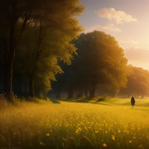 Golden Rapeseed Field Under a Sunset Sky
