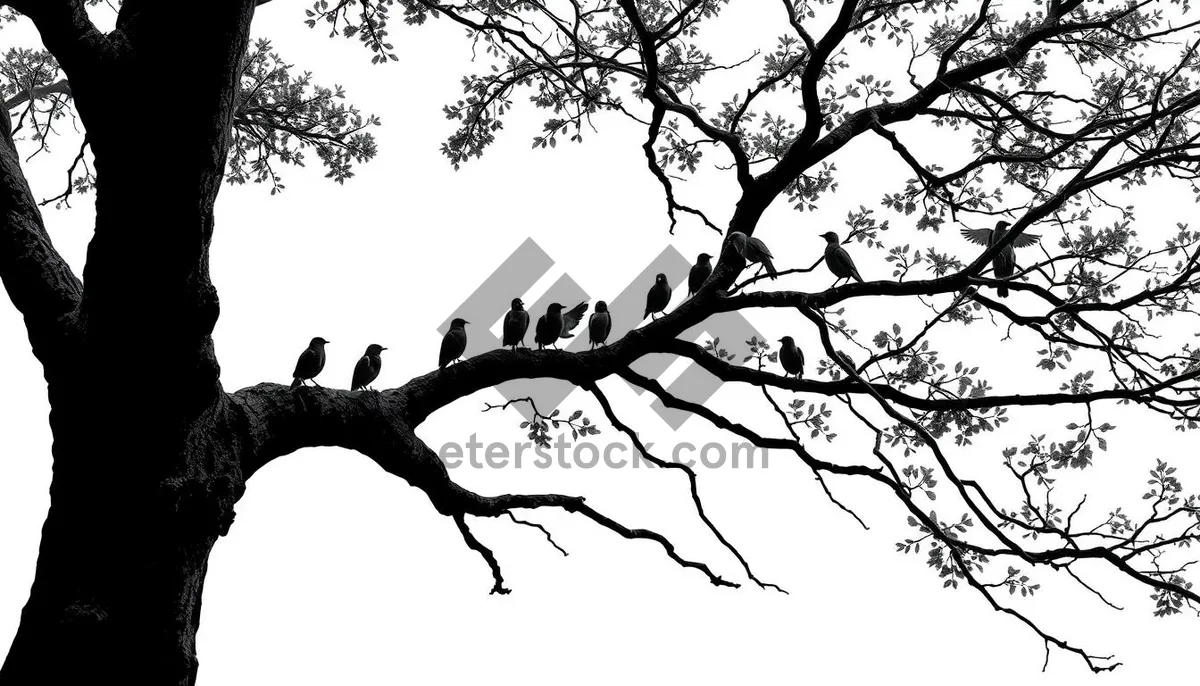 Picture of Winter Silhouette of Oak Tree in Forest Sky