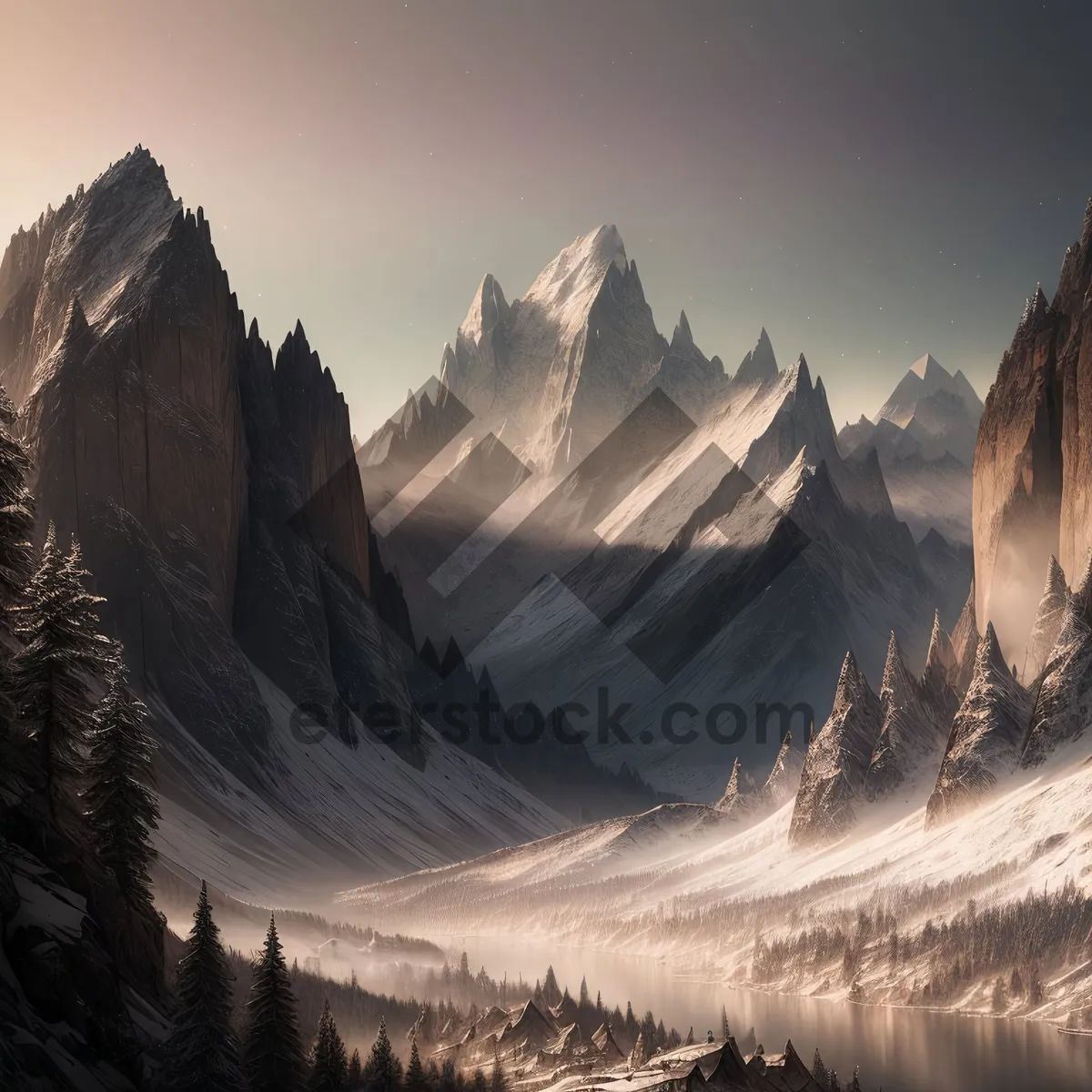 Picture of Majestic Mountain Range Embracing Snow-Capped Peaks