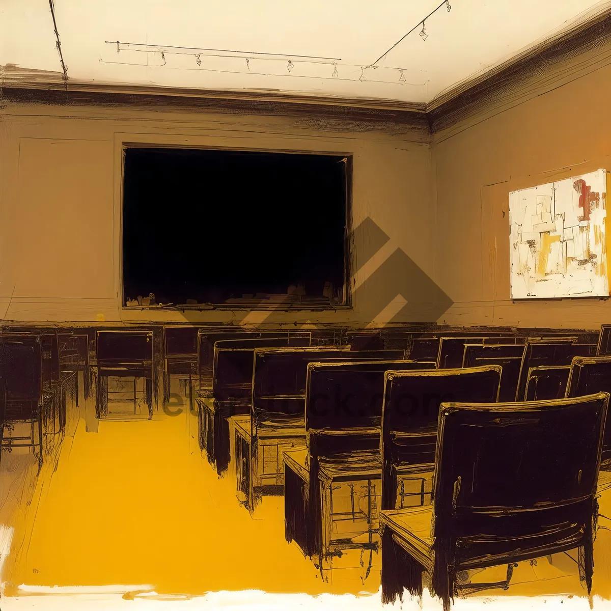 Picture of Modern Classroom Interior with Wooden Furniture and Contemporary Design