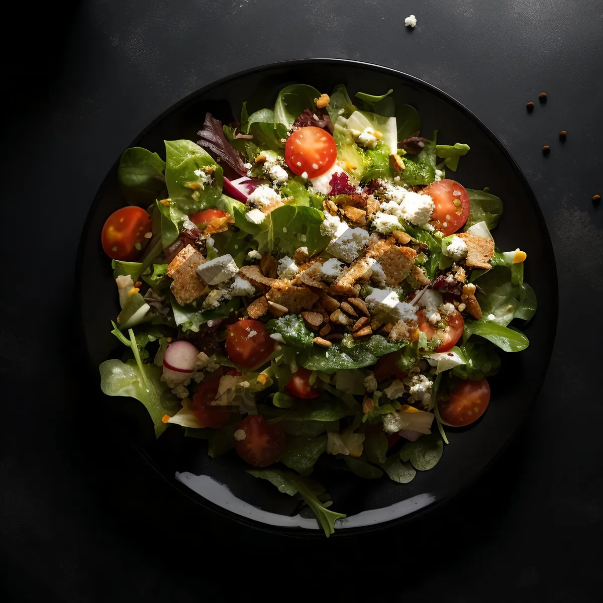 Picture of Fresh vegetable salad with chickpeas and tomato.