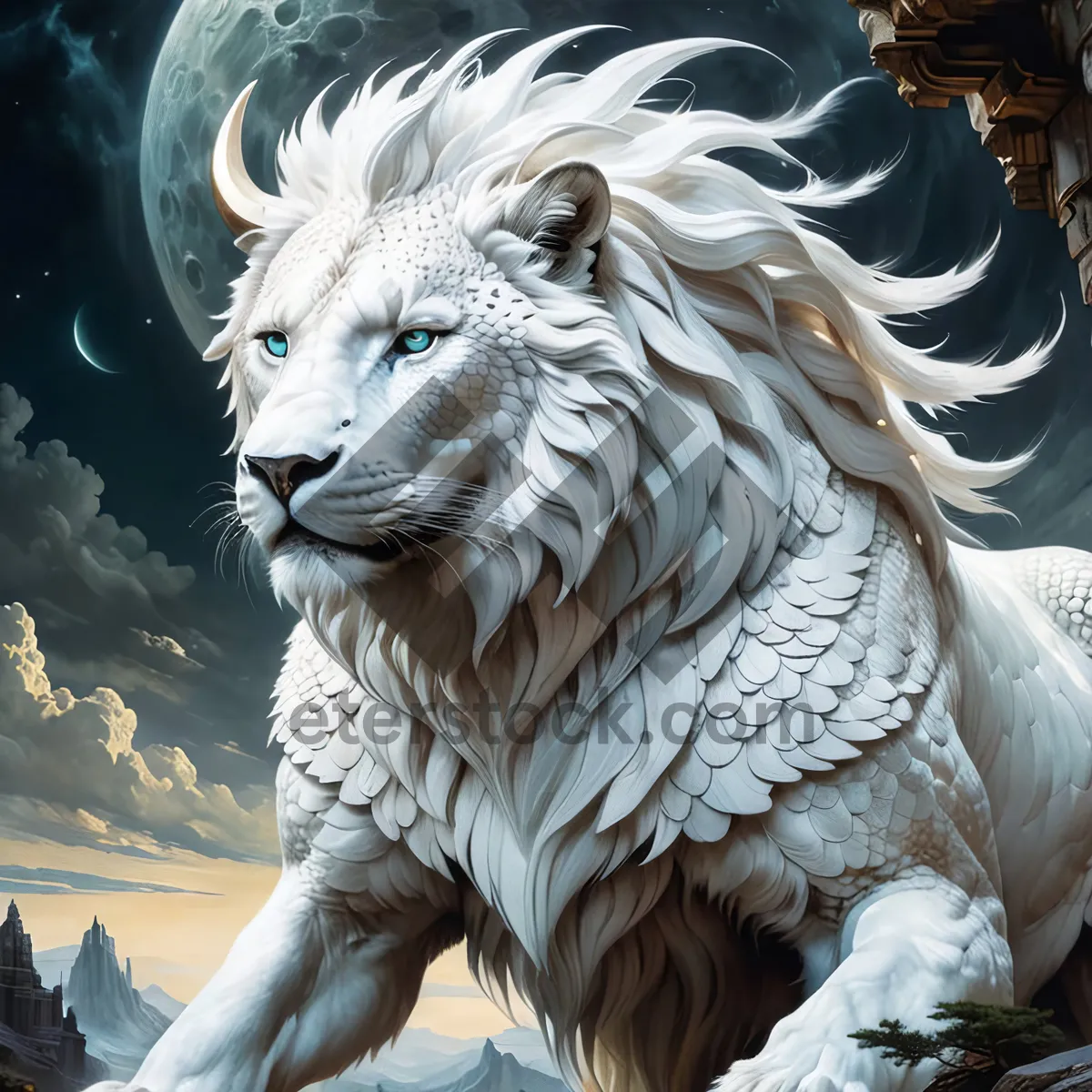 Picture of Wild White Tiger in Jungle - Carnivorous Feline Predator