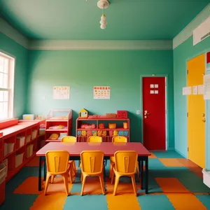 Modern Interior Library with Wooden Furniture