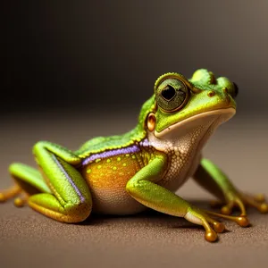 Vibrant-eyed Tree Frog Peeking From Leaf