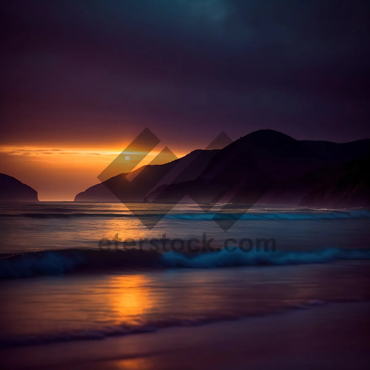 Picture of Serene Sunset Over Tropical Beach: Reflection on Calm Waters
