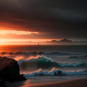 Golden Twilight Serenade: A Breathtaking  Sunset Over the Beach