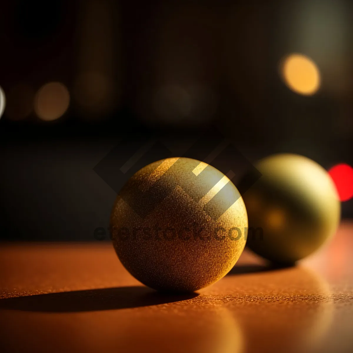 Picture of Game Equipment with Ninepin and Bowling Ball on Pool Table