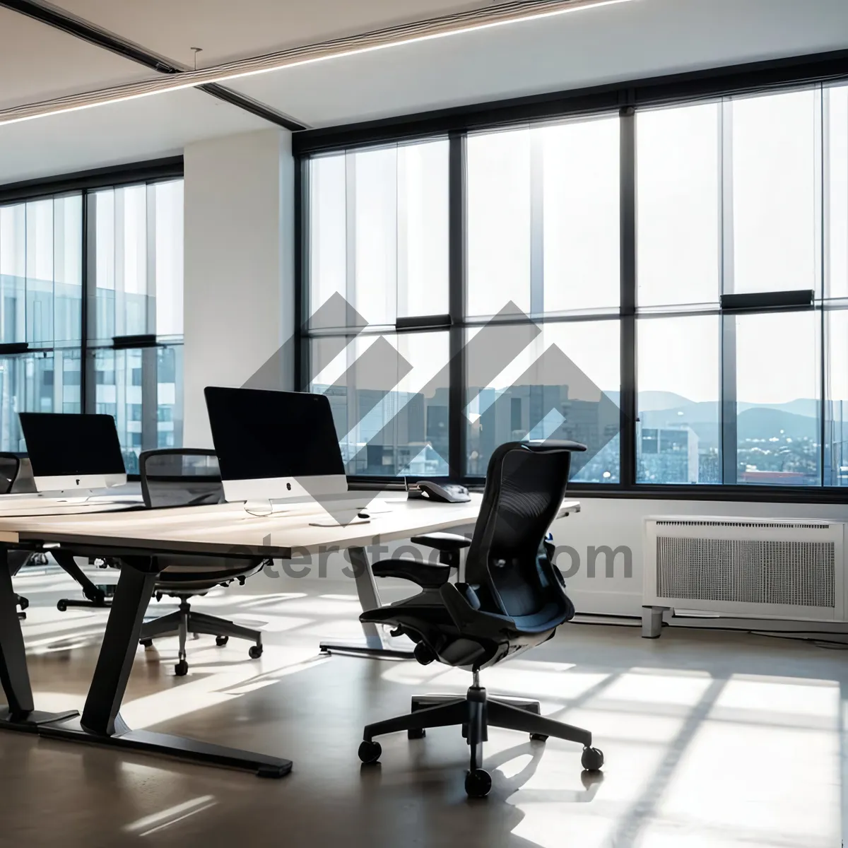 Picture of Modern luxury office interior with wood furniture.