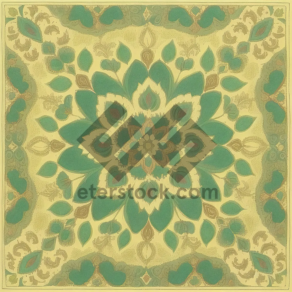 Picture of Vintage Arabesque Floral Tile Pattern Wallpaper