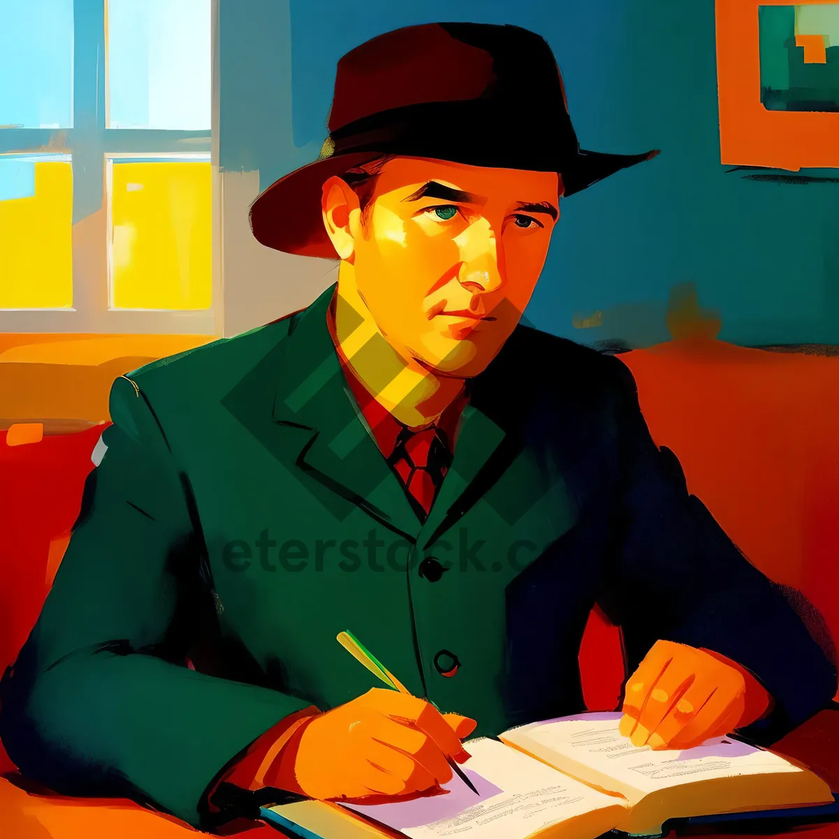 Picture of Smiling businessman working on laptop in office.