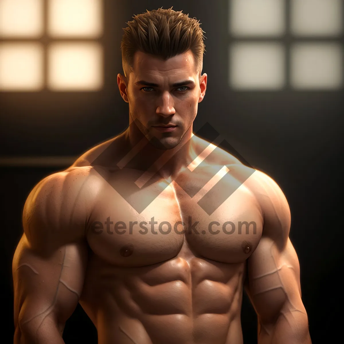 Picture of Muscular Male Model Posing with Abs