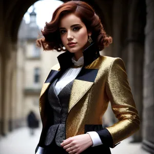 Attractive brunette model smiling in domestic setting