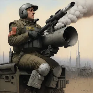 Male Soldier Ready with Bazooka Launcher