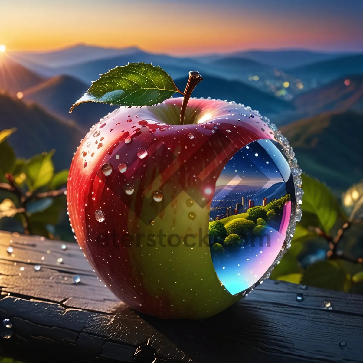 Picture of Fresh and Juicy Red Apple Snack with Drop of Water